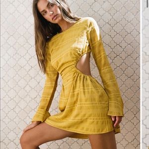 Sabo Skirt Mustard Yellow Long Sleeve Cutout Mini Dress